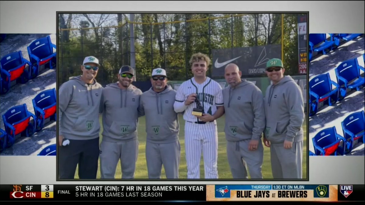 Fun fact - our guy Mike Lowell coached Sal Stewart in high school! The Cincinnati Reds rookie joined us on #MLBTonight after hitting two homers in tonight's win over the Giants.