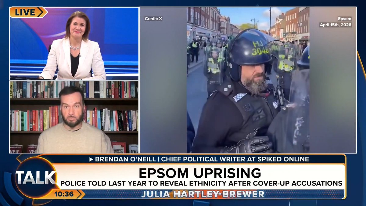 🚨'White working-class protest about a rape, riot police show up, but non-white youths in Clapham, the cops just stand by.' Brendan O'Neill says the problem of two-tier policing is "undeniable now" due to police being captured by "identity politics". Julia Hartley-Brewer