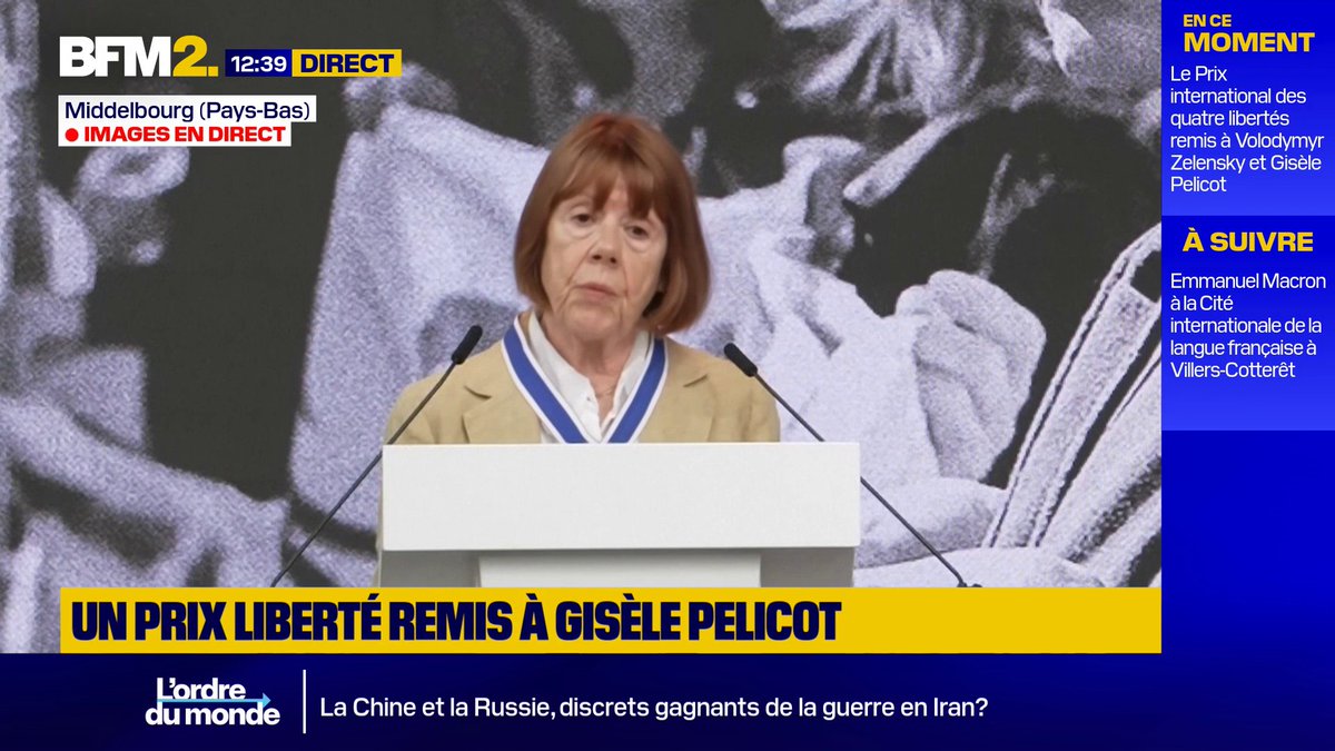 "Avoir le droit de vivre à l'abri de la peur est une idée simple, presque évidente. Et pourtant pour beaucoup cette idée reste aujourd'hui hors d'atteinte" Gisèle Pelicot reçoit le prix Freedom from Fear remis par la Fondation Roosevelt aux Pays-Bas #BFM2