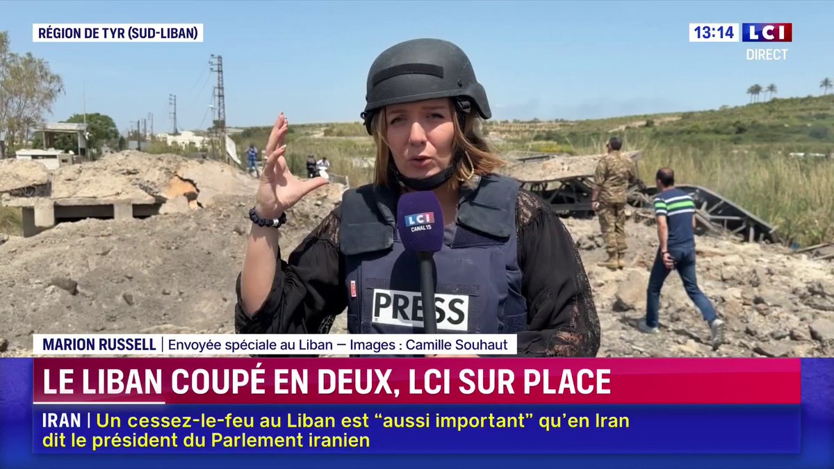 🔴🗣️ "Nous sommes ici à quelques mètres de ce qu'il reste du pont de Qasmiyeh, ciblé par l'armée israélienne ce matin" : Marion Russell (🎥 Camille), envoyée spéciale LCI au Liban, en duplex de la région de Tyr. Regardez ⬇️
