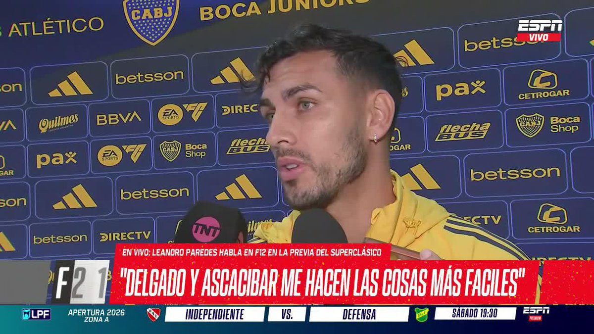 "DELGADO Y ASCACIBAR ME HACEN LAS COSAS MUY FÁCILES. SON JUGADORES MUY INTELIGENTES": los elogios de Leandro Paredes para sus compañeros en el mediocampo de Boca. 📺 #ESPNF12 | #DisneyPlus Plan Premium