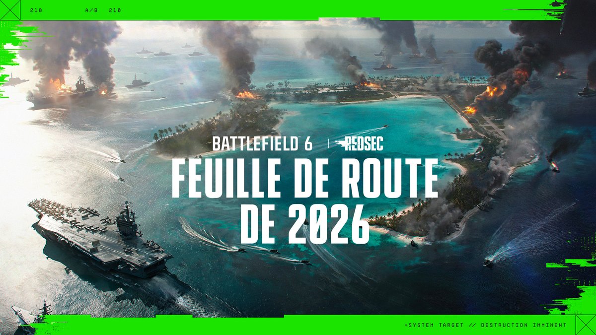 L'année à venir pour Battlefield 6. 🗺️ Cartes à grande échelle 🌐 Navigateur de serveur & serveurs persistants 🥇 Parties classées 🚢 Guerre navale 🎮 Sections, Mode Spectateur & bien plus Et nous sommes loin d’avoir tout dévoilé. D’autres nouveautés sont prévues pour 2026.