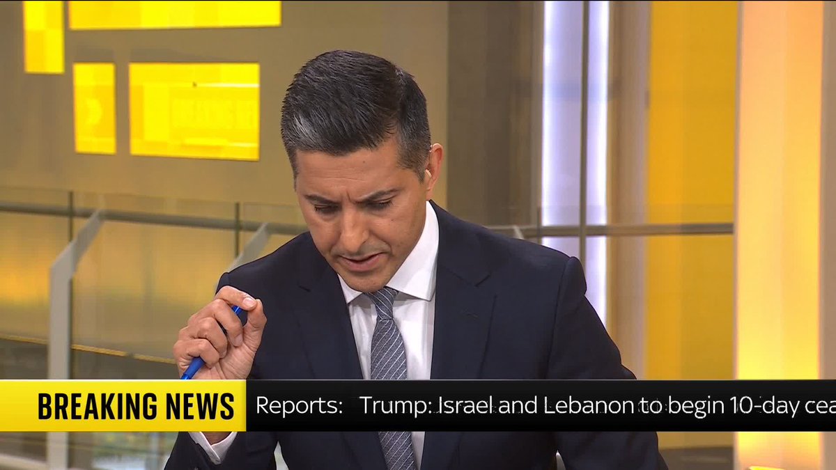 BREAKING: U.S. President Donald Trump has posted on Truth Social to say Israel and Lebanon have agreed to begin a 10-day ceasefire following meetings between the two countries in Washington. 📺 Sky 501, Virgin 602, Freeview 233 and YouTube