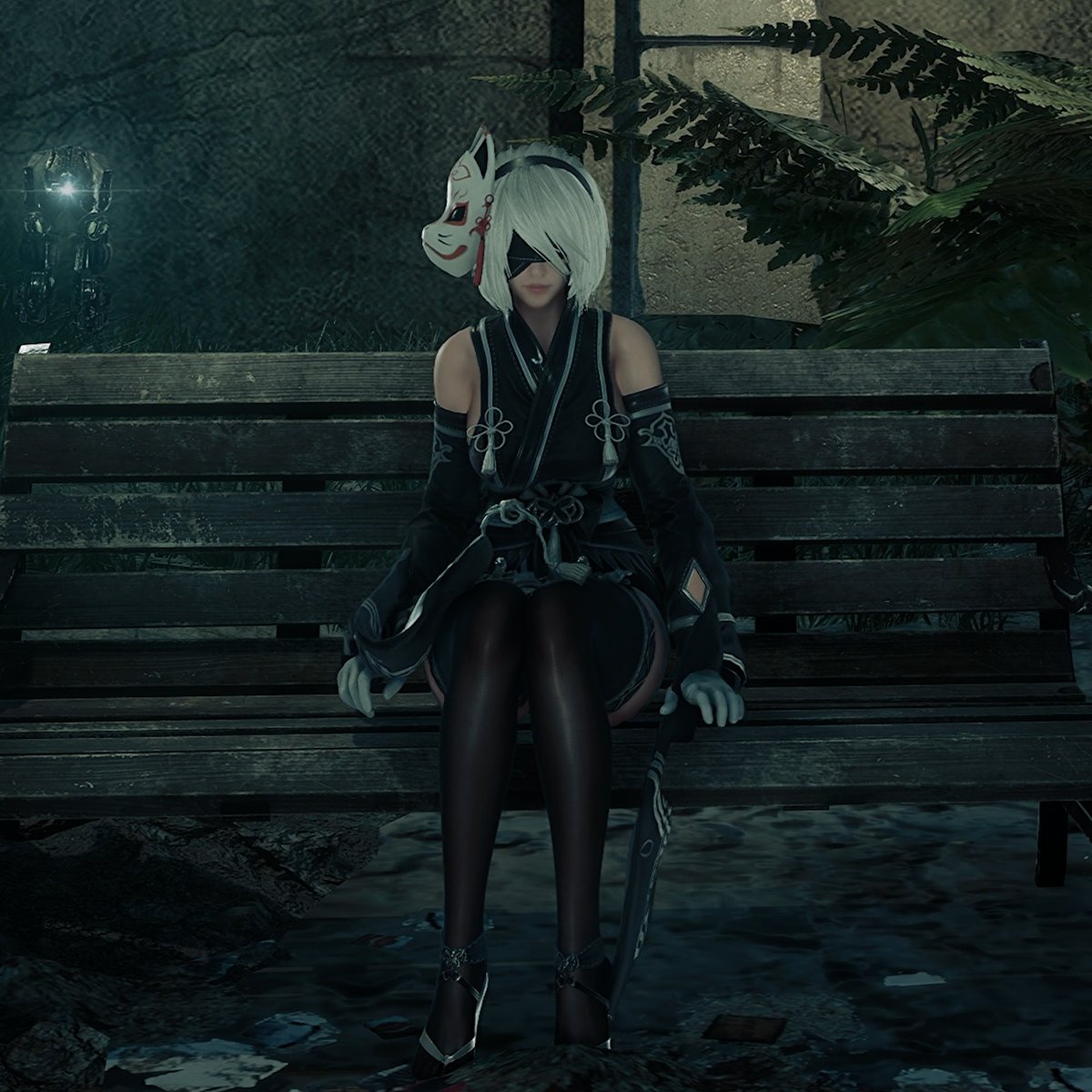 2B EVE sitting on a bench in Eidos 7 #StellarBlade
