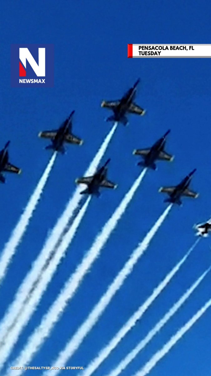 FLORIDA FLYOVER: The U.S. Navy’s Blue Angels and the Air Force’s Thunderbirds roared over Pensacola Beach in a rare “Super Delta” formation Tuesday.