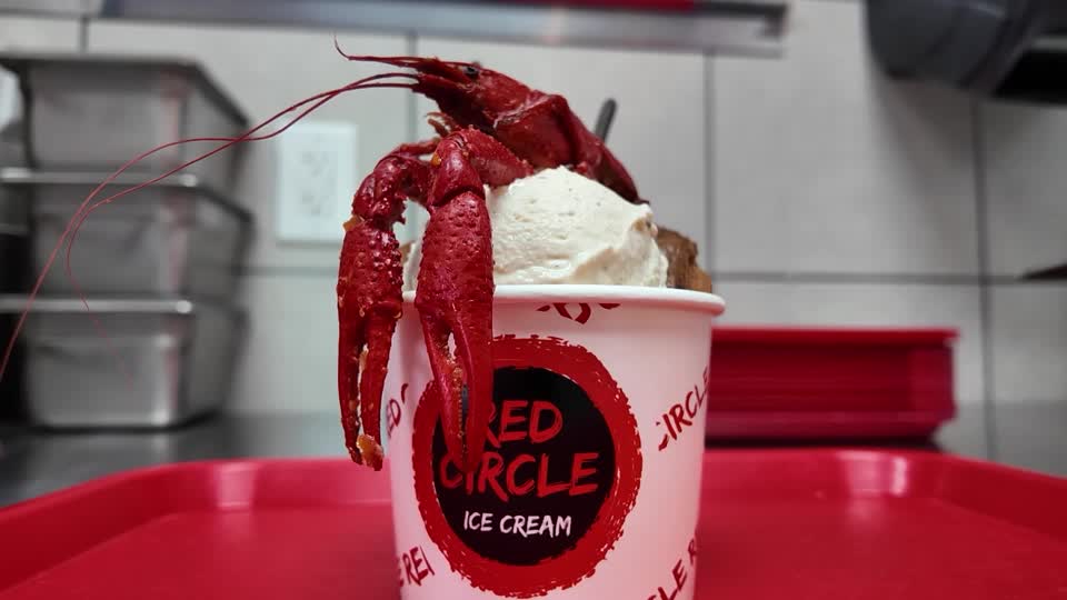 🦞🍦 The last place you might expect to find a cooked crawfish is on top of a mound of ice cream, but that is exactly what Red Circle Ice Cream in Houston, Texas, serves during peak crawfish season in the spring