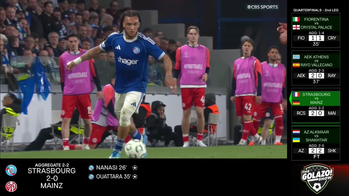 STRASBOURG LEVEL IT 🔥 Abdoul Ouattara rises highest to level it on aggregate, with fellow Frenchman Arsène Wenger watching on 🇫🇷
