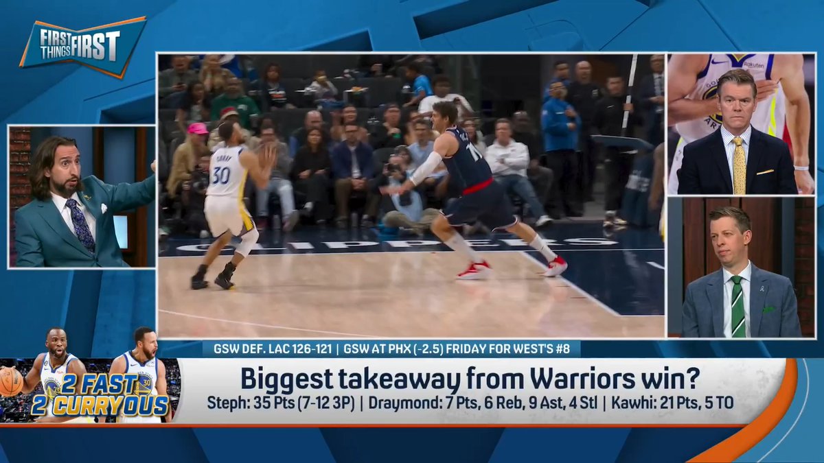 “The game starts and those guys are professional champions and grown adults that care…And in my opinion…the two most important people of the Warriors dynasty are Stephen Curry and Draymond Green.” nick wright reacts to the Warriors' win over the Clippers: