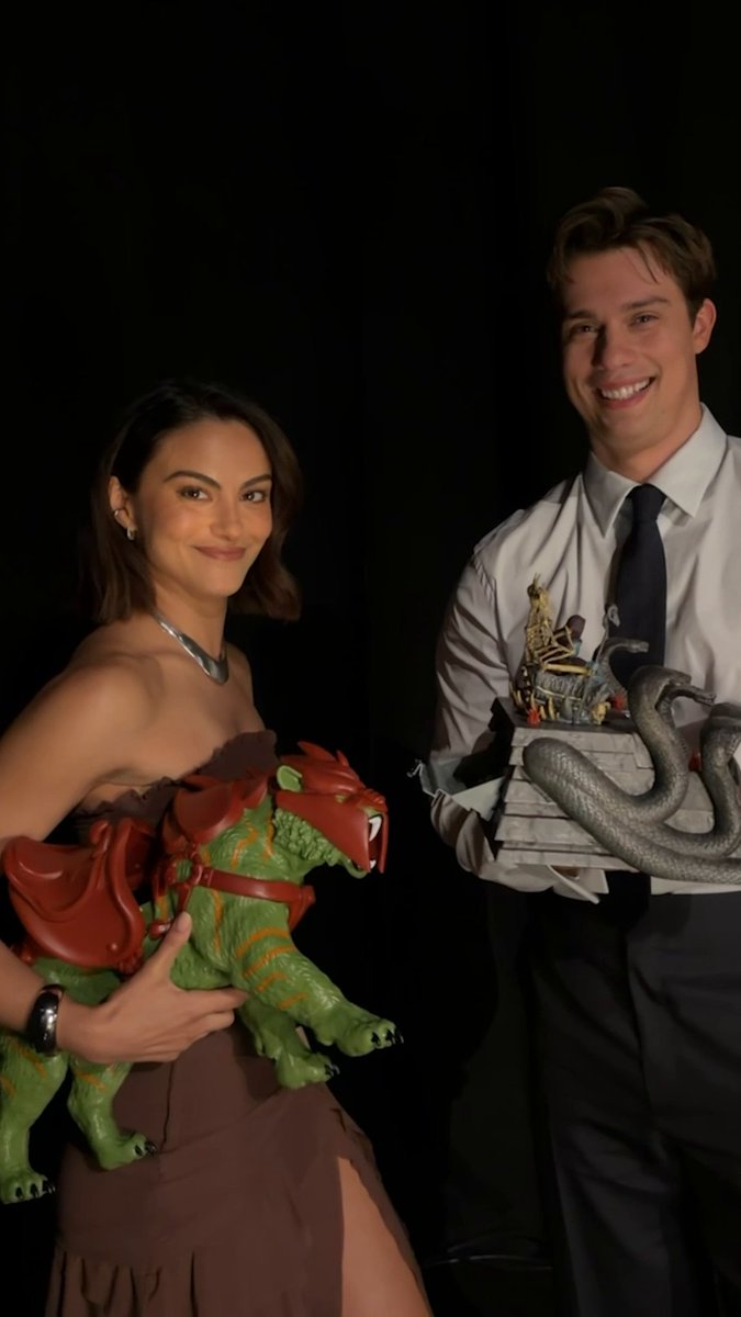 Nicholas Galitzine and Camila Mendes with the ‘MASTERS OF THE UNIVERSE’ popcorn buckets