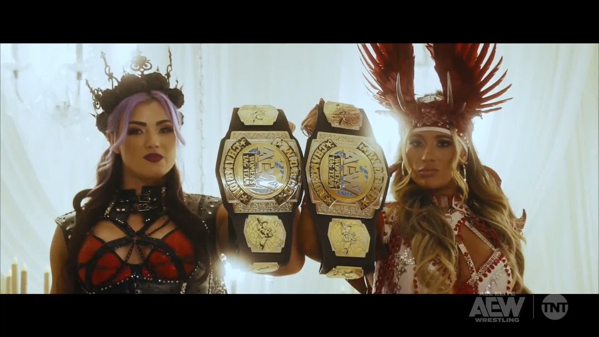 The #AEW Women’s World Tag Team Champions Divine Dominion Lena Kross レナ・クロス and MEGAN BAYNE ⚡️ メーガン・ベイン rule the Women’s tag team division! Watch #AEWCollision on TNT &amp; HBO Max