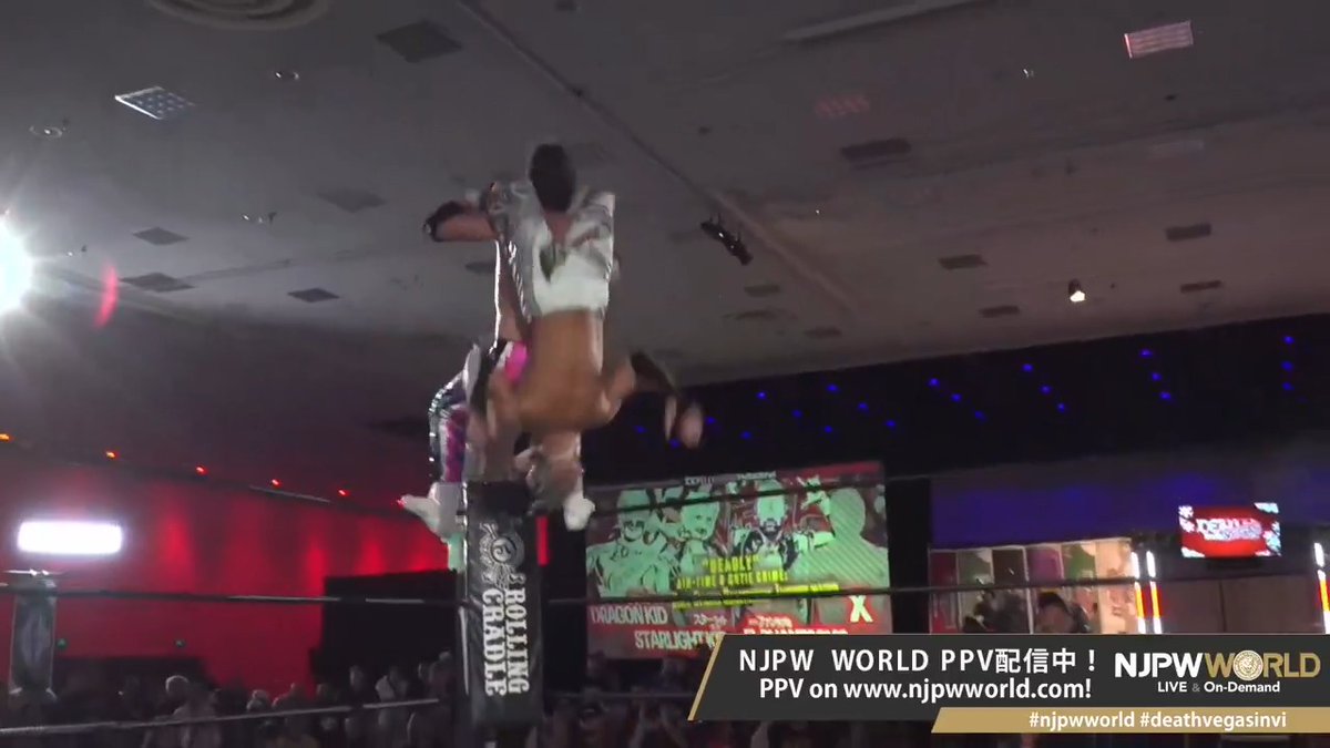 .🅳🆁🅰🅶🅾🅽 🅺🅸🅳 &amp; スターダム💙スターライト・キッド🐯🤍 "Avalanche Inverted Frankensteiner &amp; Cross body attack" Live on #njpwworld PPV! ▶︎ #NJPW #njpwworld #deathvegasinvi