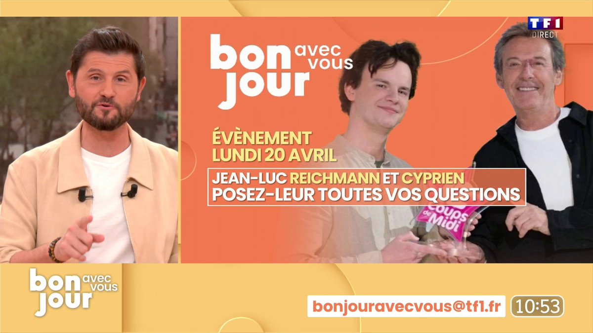 📌 Cyprien quitte l'aventure des Les 12 Coups de Midi ce dimanche 19 avril : le champion et Jean-Luc Reichmann seront les invités exceptionnels de "Bonjour avec Vous" présentée par Christophe Beaugrand-Gerin lundi ! Posez-leur toutes vos questions 👇