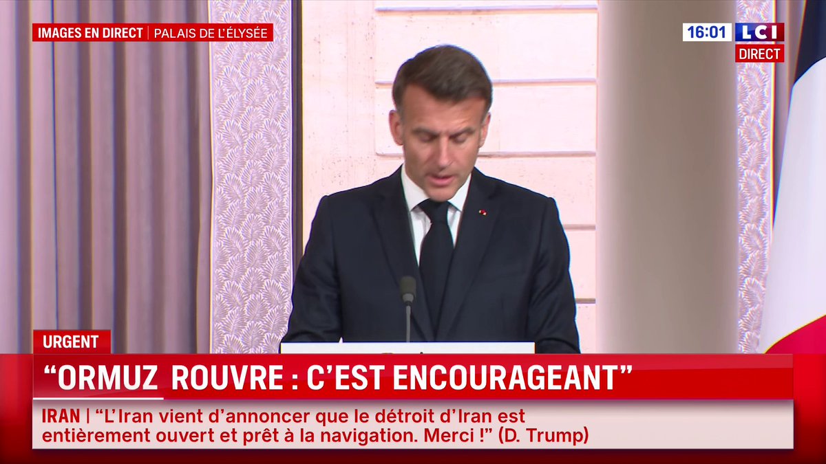 🔴 Ormuz : Emmanuel Macron et Keir Starmer s'expriment 🗣️"Nous demandons tous la pleine réouverture immédiate, inconditionnelle, par toutes les parties, du détroit d'Ormuz. Nous demandons la restauration des conditions de libre passage." Emmanuel Macron