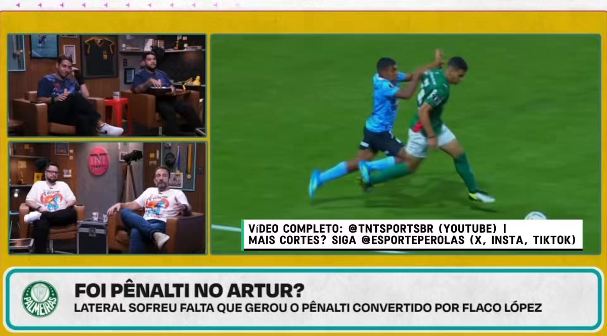 Bancada do De Placa analisa polêmica após pênalti marcado a favor do Palmeiras. VSR: “Isso é lógico, é pênalti. Qual a dificuldade em ver?” Wallace: “Isso é muito pênalti.”