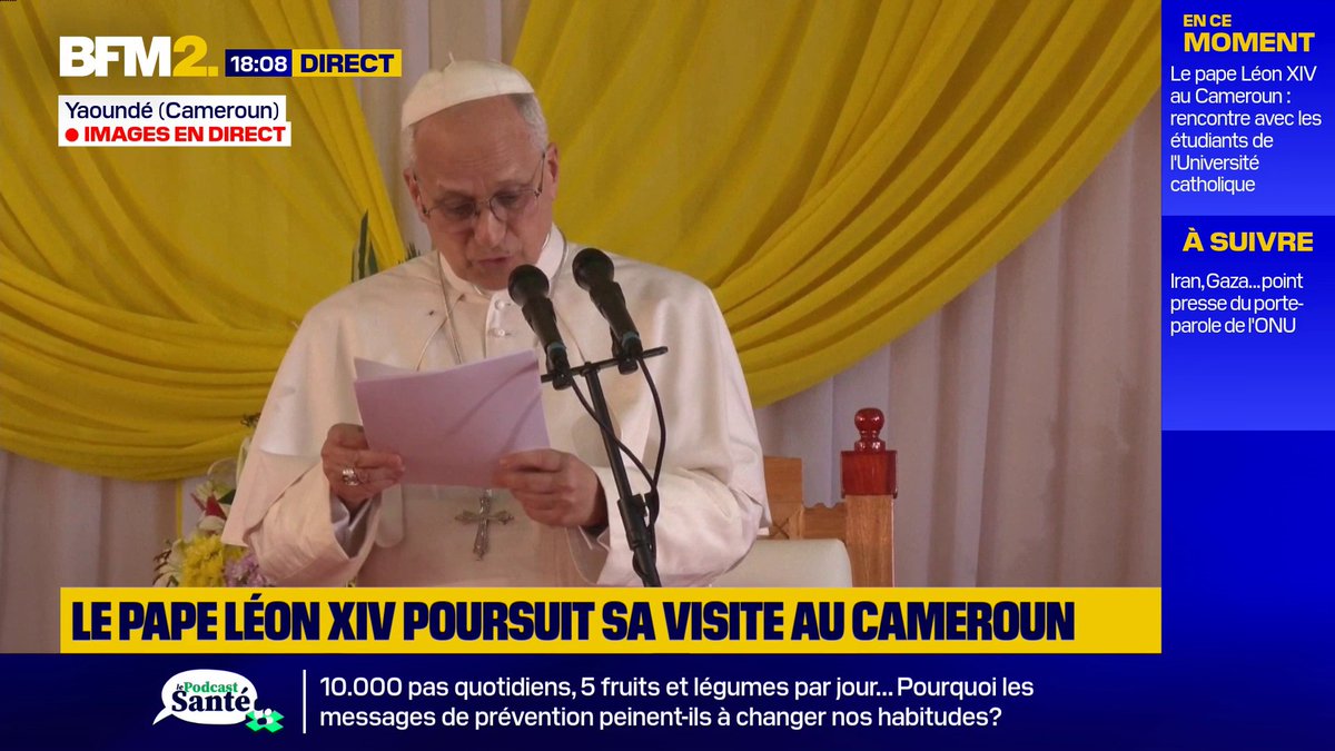 Le pape Léon XIV dénonce les "ravages environnementaux et sociaux causés par la course effrénée aux matières premières et aux terres rares", devant les étudiants de l'Université catholique d’Afrique centrale de Yaoundé #BFM2