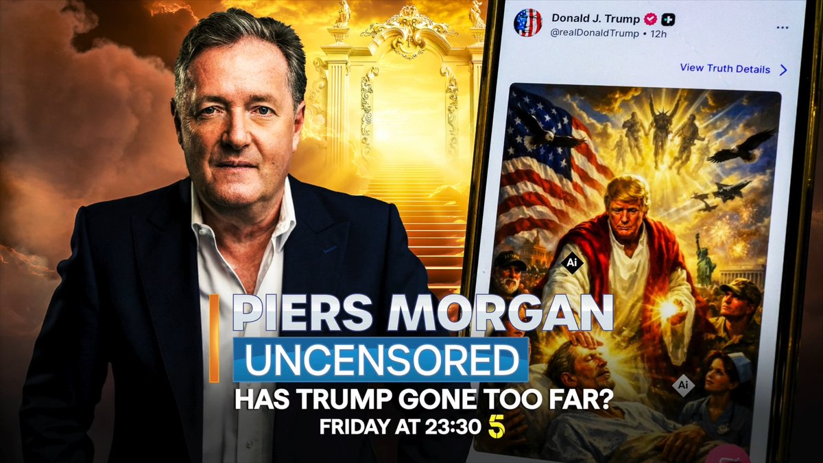 Earlier this week, the U.S President came under fire for posting himself as Jesus Christ and attacking the Pope in online posts. Has Trump gone too far? Watch Piers Morgan Uncensored on Channel 5 at 11.30pm 👇 📺 Piers Morgan | Channel 5