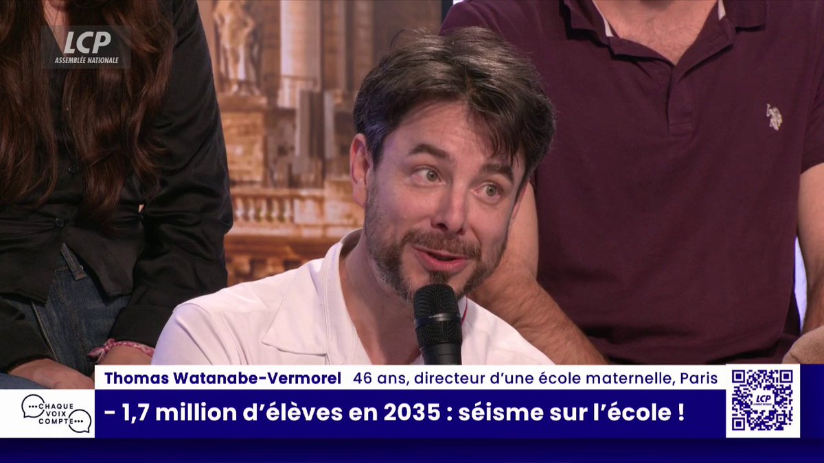 "La France dépense 11 % de moins par enfant que la moyenne des pays de l’OCDE. Elle n’est pas généreuse avec les élèves français, ce n’est pas vrai", estime Thomas Watanabe-Vermorel, directeur d’une école maternelle à Paris. #ChaqueVoix
