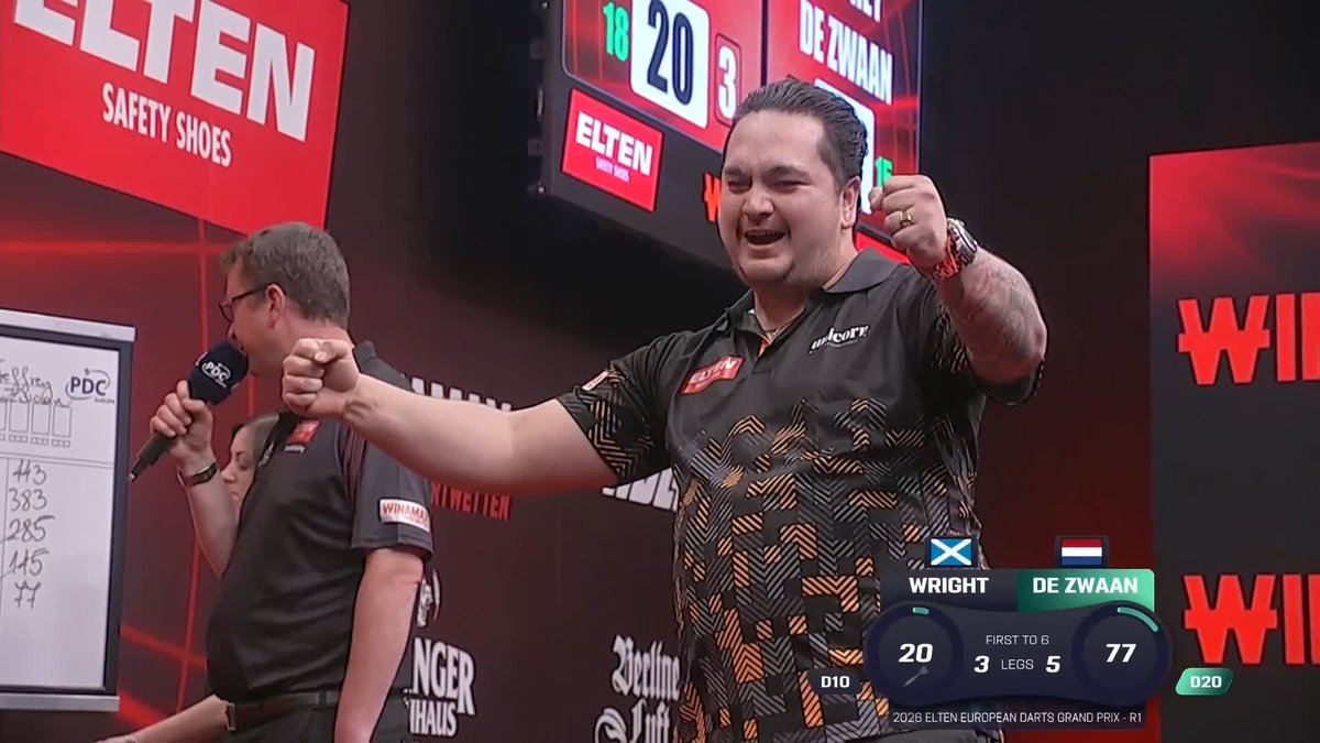 DE ZWAAN BEATS SNAKEBITE! 🇳🇱 Former World Matchplay semi-finalist Jeffrey de Zwaan is through to the second round of the European Darts Grand Prix, defeating Peter Wright 6-3! 📺 #ET5