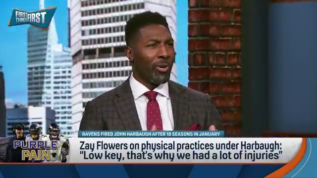 Zay Flowers on physical practices under Harbaugh: “Low key, that’s why we had a lot of injuries.” Greg Jennings reacts: “I disagree with that...We’ve never once heard any player talk about the practices and how hard they were and Harbaugh doing too much.”