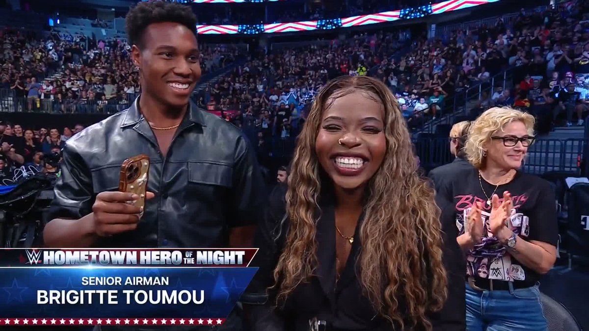 Thank you for your service, Senior Airman Brigitte Toumou! ๐ #WWEHometownHero