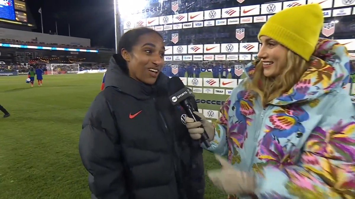 Naomi Girma &amp; Kennedy Wesley are the first center back duo to both score in a game for USWNT since 2015 🙌 They caught up with Melissa Ortiz after the win 🗣️
