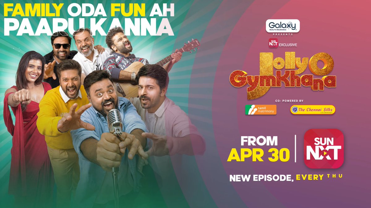 We wanted to bring a celebrity talk show, but we ended up making a whole vibe for you guys to sing and dance your hearts out! 🎶🔥 Jolly Ah Oru Gaana out now! Jolly O Gymkhana, a Sun NXT Exclusive, drops April 30, with a new episode every Thursday. Inime Family Oda Fun Ah Paaru Kanna! @galaxyhealthyinsurance @Tamilmatrimonyoff chennai silks @iamjaggenius #JollyOGymkhana #SunNXT #Apr30 #TamilEntertainment #FamilyOdaFunAhPaaruKanna #SunNXTExclusive