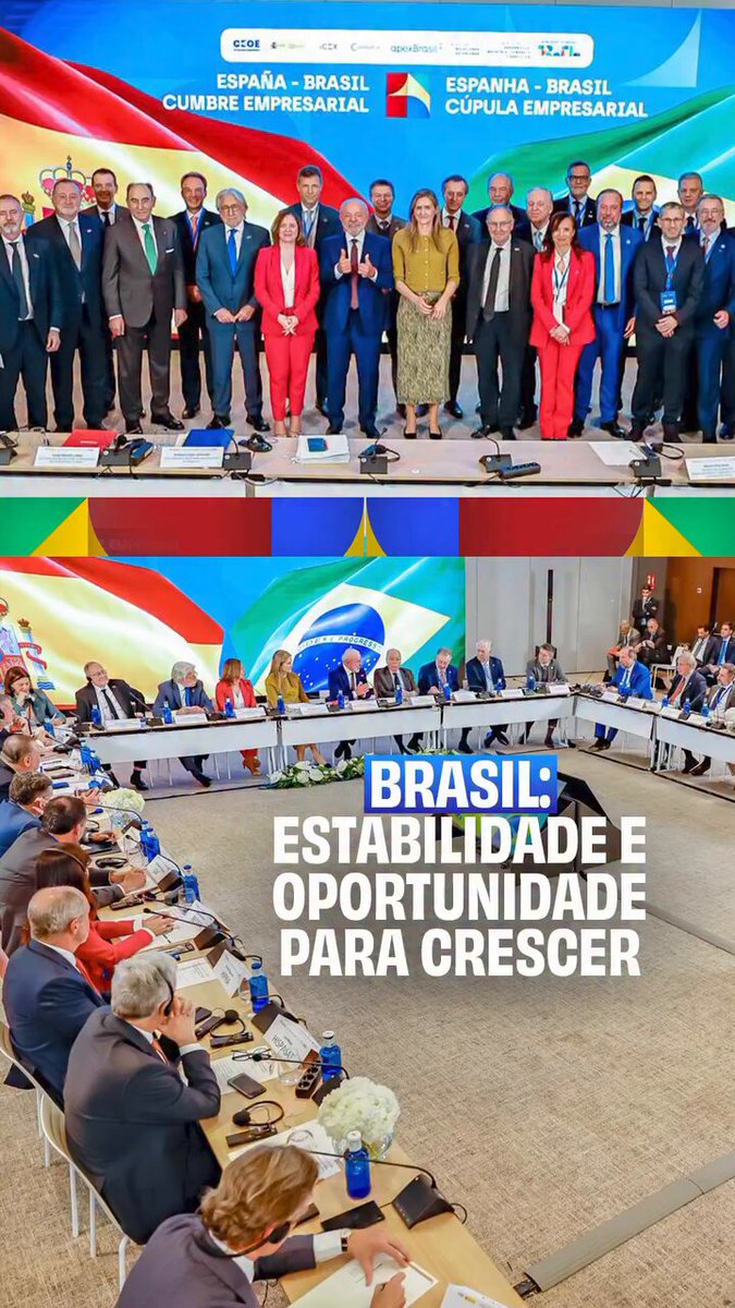 Participei ontem de uma reunião com empresários brasileiros e espanhóis, na primeira cúpula entre Brasil e Espanha. Reforcei a importância de uma relação de mão dupla: mais investimentos brasileiros no exterior e mais investimentos estrangeiros no Brasil. O Brasil vive um momento de estabilidade fiscal, econômica, jurídica e social, e voltou a crescer com confiança e previsibilidade. Temos um ambiente seguro para investir e um país em transformação, aberto ao mundo e às novas oportunidades. Agradeço aos empresários brasileiros e espanhóis pela parceria e confiança no futuro do Brasil. 🇧🇷🤝🇪🇸 🎥 Audiovisual/ PR