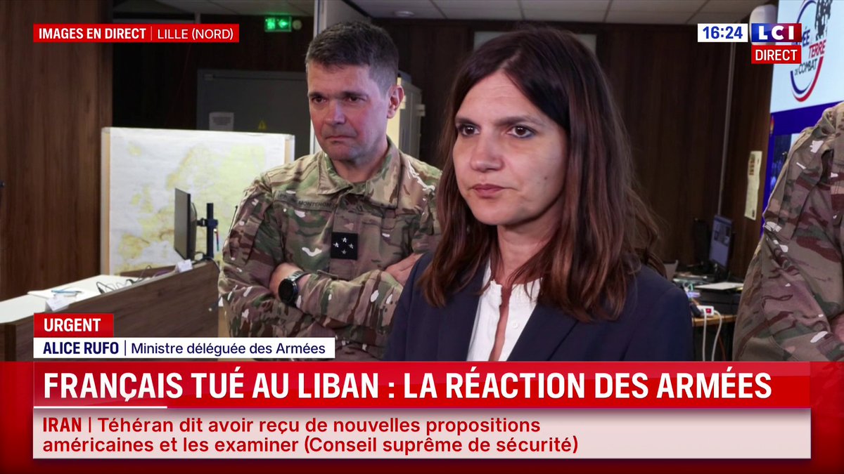 🔴 Soldat français tué au Liban : "Une enquête est en cours (...) Il ne faut pas qu'il y ait d'impunité parce qu'il s'agit d'un soldat de maintien de la paix", Alice Rufo, ministre déléguée auprès de la ministre des Armées qui ajoute que "c'est inacceptable"