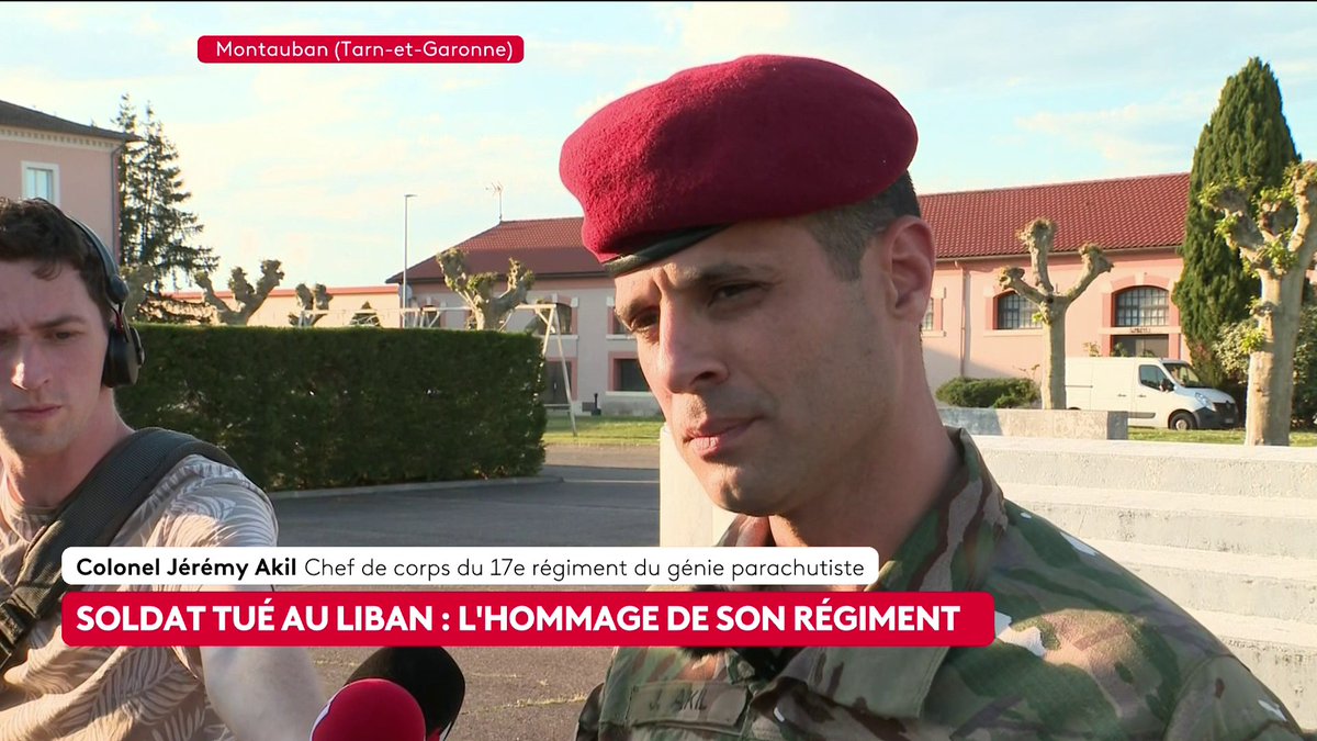 🔴🎙️ Le colonel Jérémy Akil, chef de corps du 17e régiment de génie parachutiste de Montauban, prend la parole après le décès du sergent-chef Florian Montorio au Liban : "Sa bravoure et sa valeur étaient immenses". #ToutEstPolitique #canal16