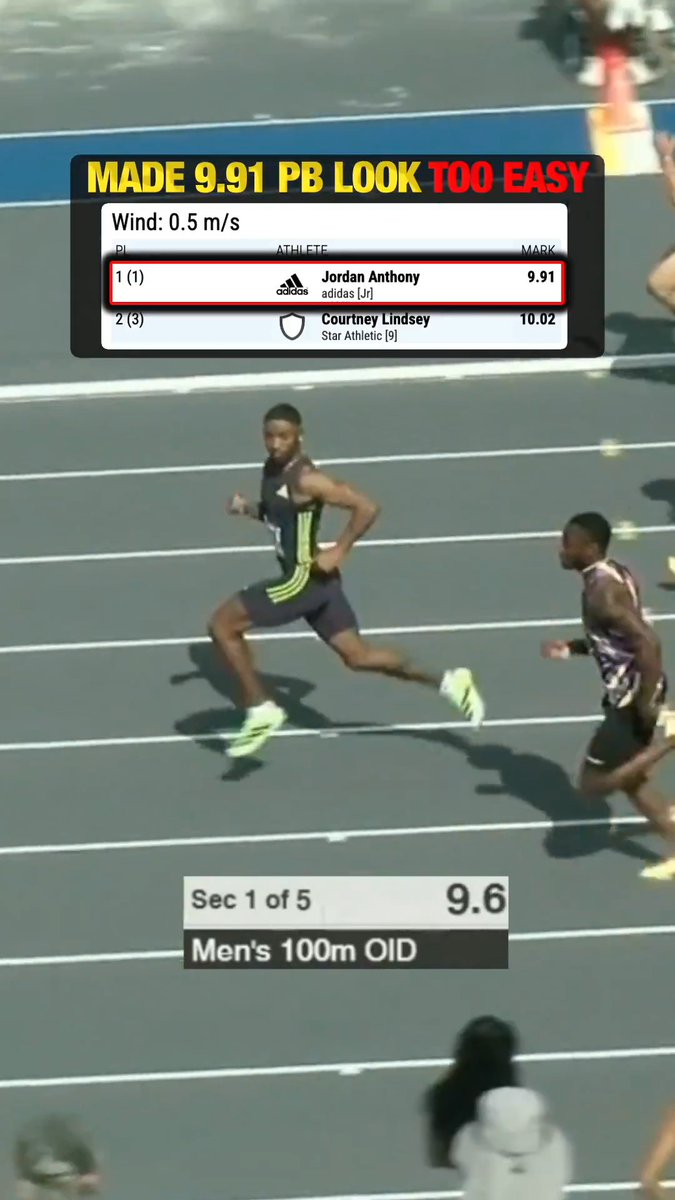60m world champion 🇺🇸Jordan Anthony making 9.91 100m PB in his season opener look TOO EASY 😈