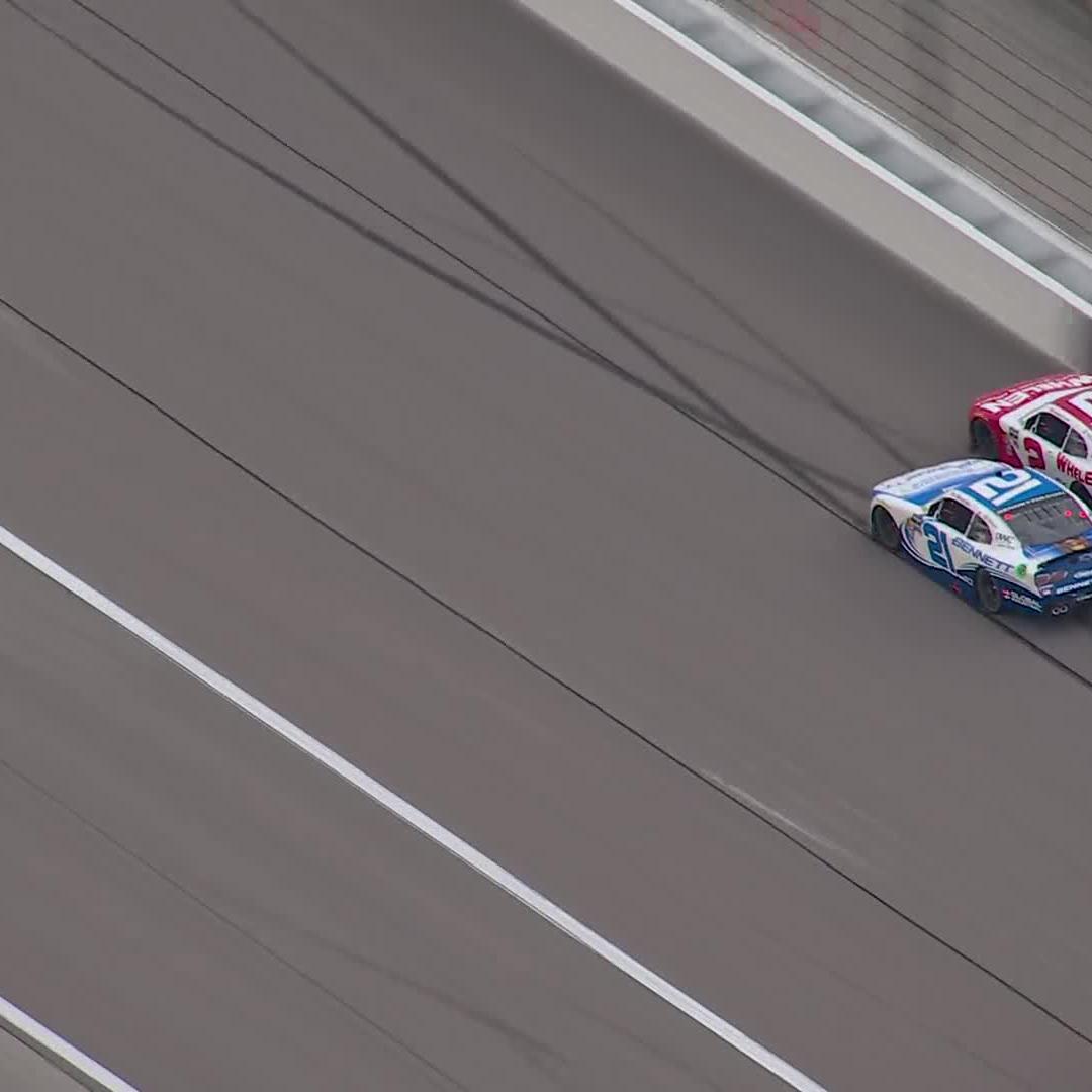 A slide from Austin Hill collects William Sawalich to bring out the caution on Lap 38.