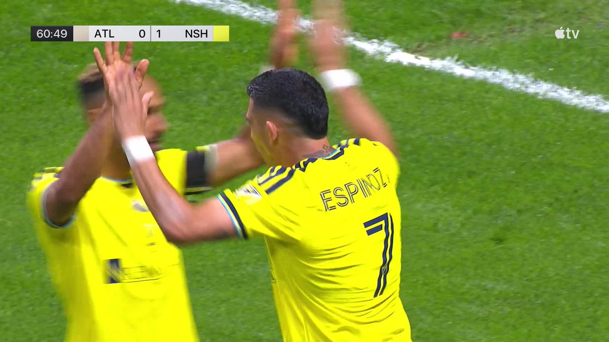 Yellow shirts go forward. Cristian Espinoza does the rest. ⚡ Nashville has the 1-0 lead. 📺 Apple TV:
