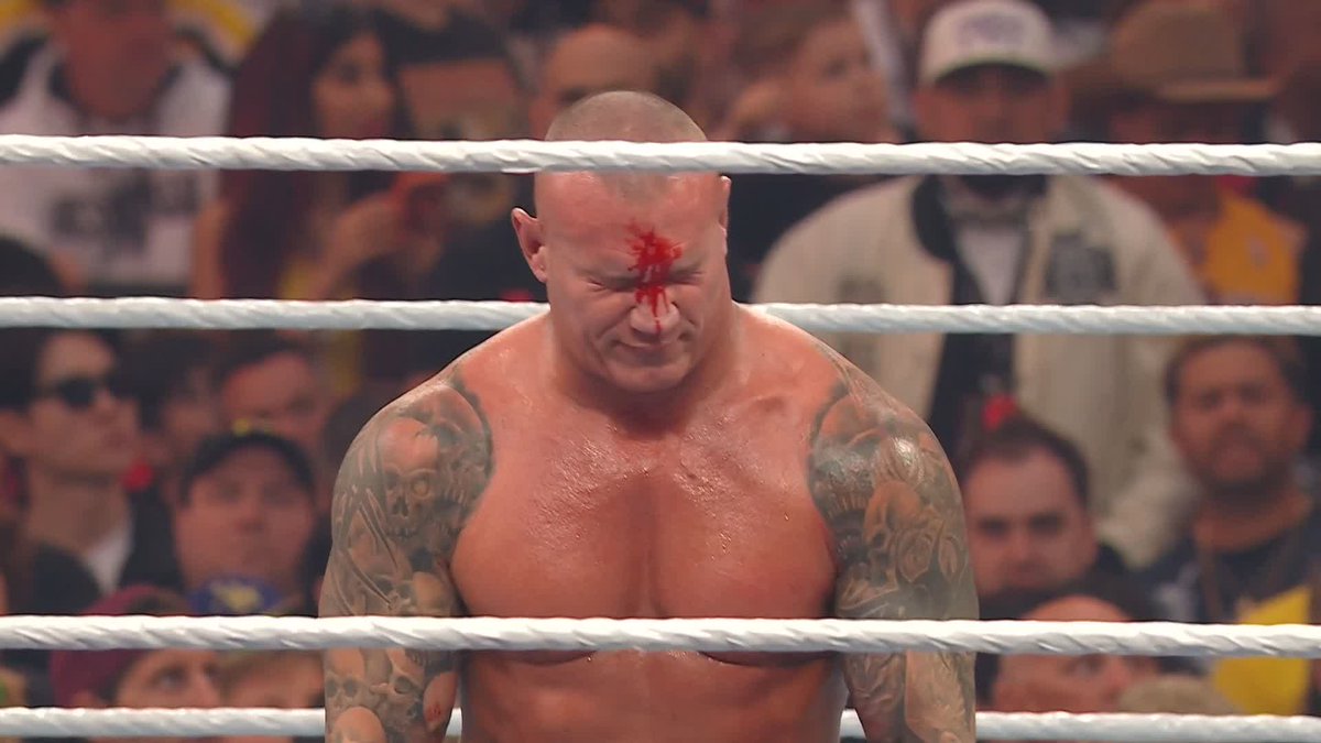 Randy Orton is busted open 🩸 Stream #WrestleMania LIVE RIGHT NOW on the @ESPN app! ➡️