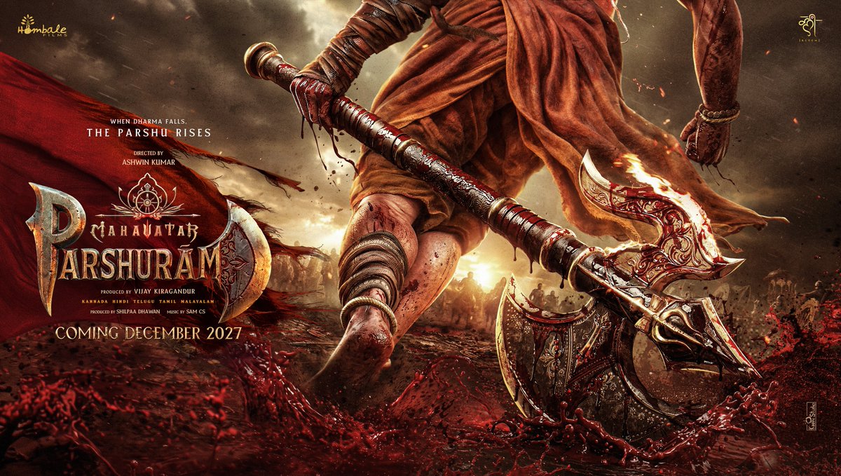 A STORM RISES AGAINST ADHARMA 🪓🔥 Presenting the #MahavatarParshuraam Title Reveal Motion Poster ▶️ Coming to cinemas December 2027. Hombale Films Vijay Kiragandur Kleem Productions Kleem Productions shilpa dhawan 𝐒𝐀𝐌 𝐂 𝐒 Mahavatar Parshuraam