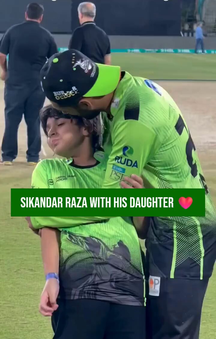 FATHER DAUGHTER LOVE IN #PSL11 ❤️ Lahore Qalandars's all-rounder Sikandar Raza playing with his daughter after the match.