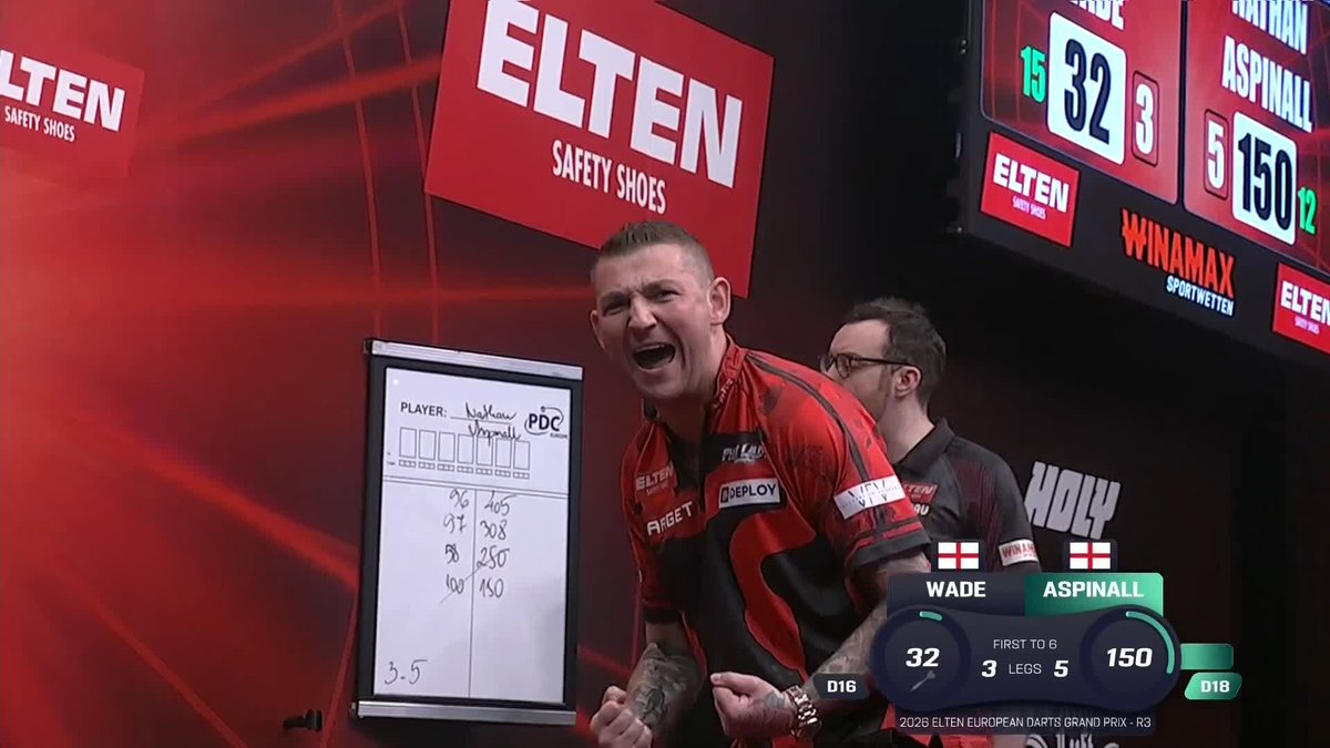 150 TO WIN IT! 😳 It's another dazzling performance from Nathan Aspinall! The Asp, who won the title last time out in Munich, produces an average north of 106 to beat James Wade - confirming victory with a superb 150 checkout! 📺 #ET5