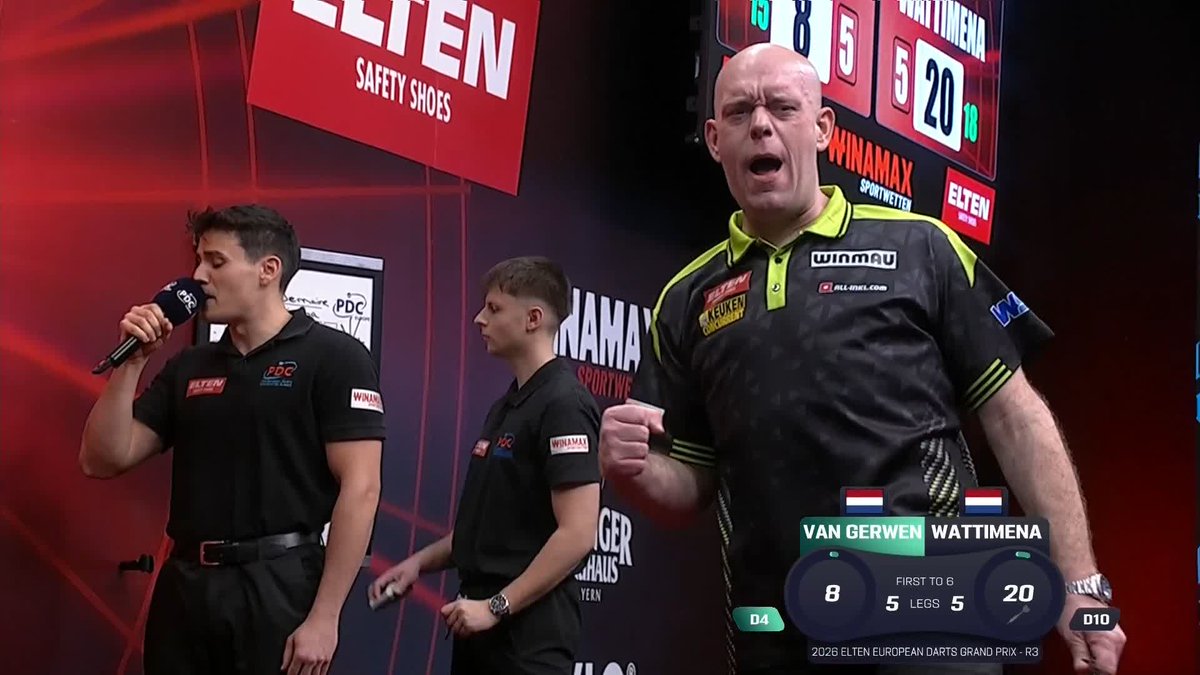 MVG SQUEEZES THROUGH! ๐ With neither player at their best, it's Michael van Gerwen who edges past his compatriot Jermaine Wattimena in a dramatic last-leg decider! ๐บ #ET5