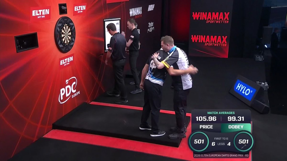 JOB DONE FOR PRICE! ✅ Gerwyn Price closes the curtain on an epic afternoon of darts in Sindelfingen, beating Chris Dobey with an average of close to 106! 📺 #ET5