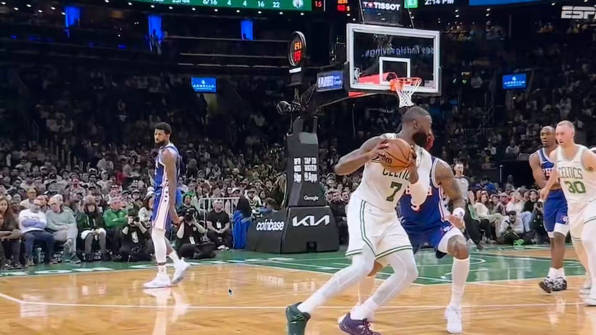 Unclear why Brown feels the need to discuss this play with Foster considering he obviously committed a foul. And Foster holds up his hand to let him know to stop talking, as he's been complaining a lot already