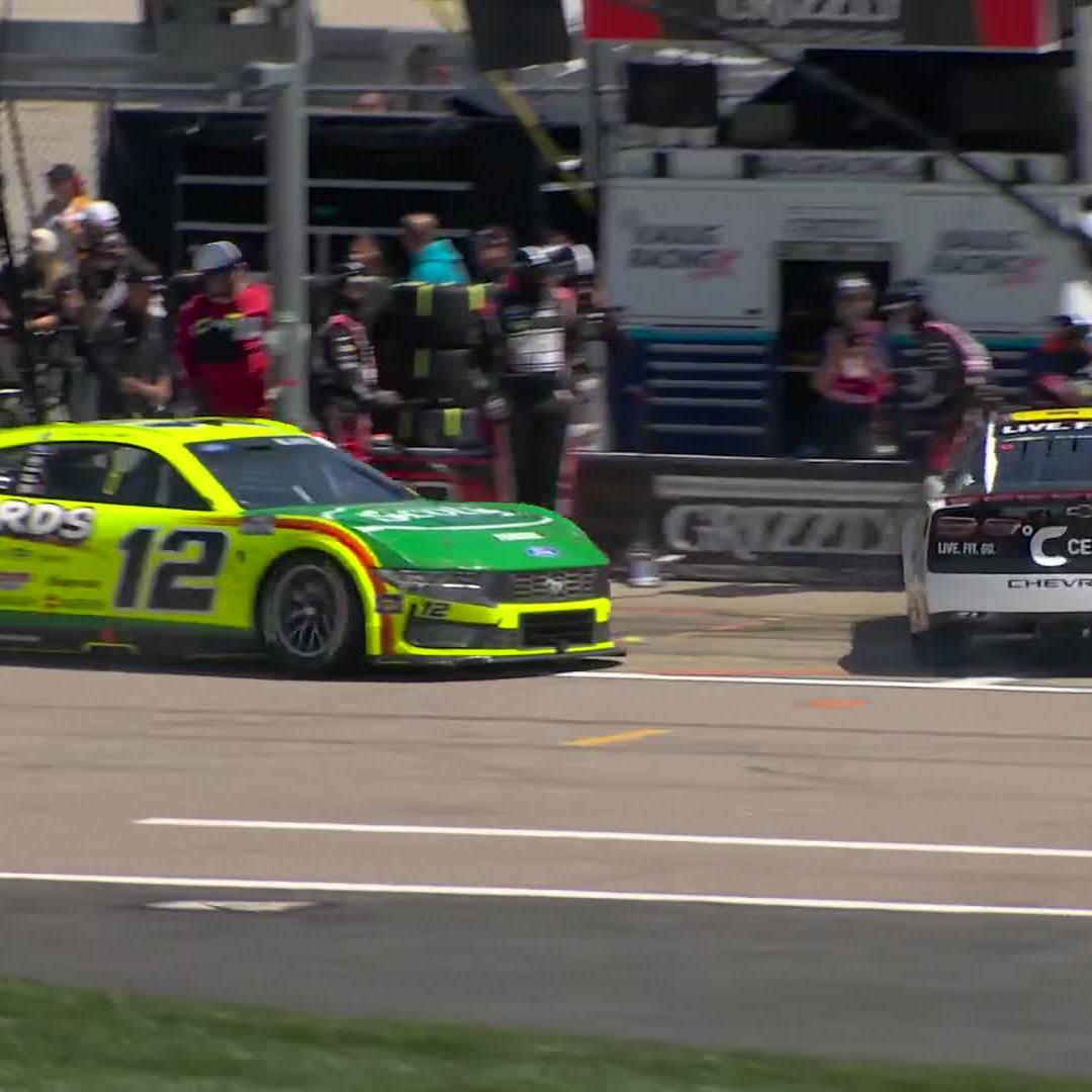 There's contact on pit road! Ryan Blaney and AJ Allmendinger get together.