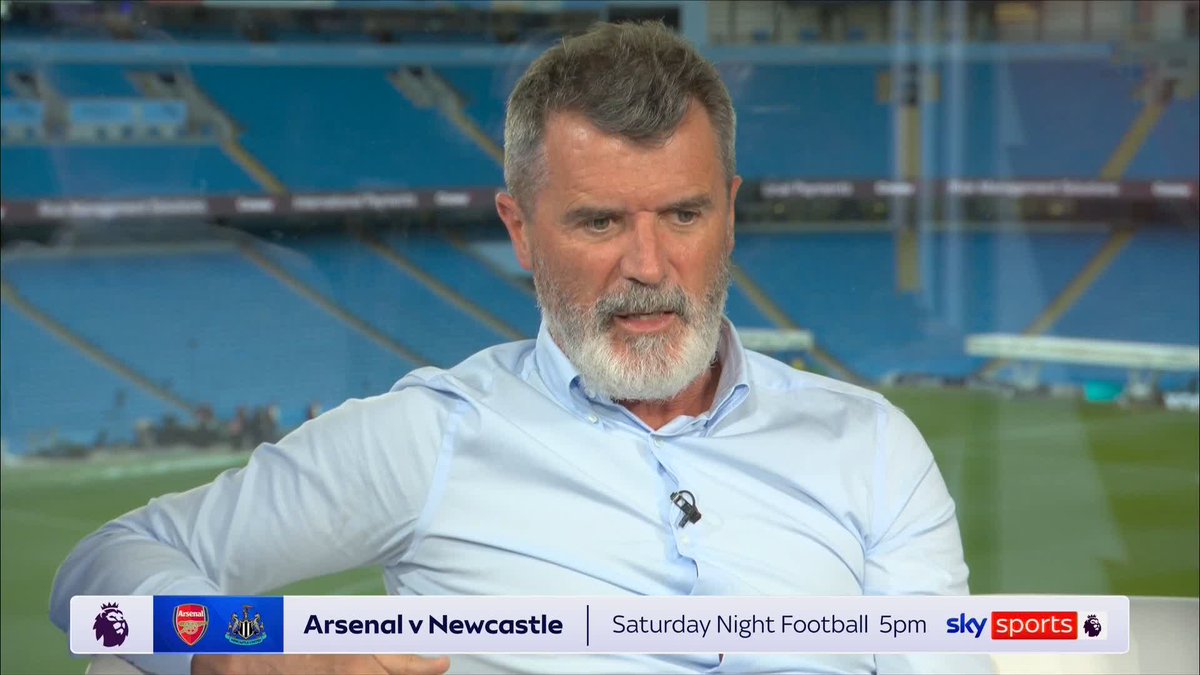 Roy Keane clashing with Micah Richard over Arsenal's performance at Man City. Micah: "You can take positives." Roy: "No. For losing? Do you want the plaudits or the points!? They're not mugs!" Gary Neville and Patrick Vieira are enjoying the argument.