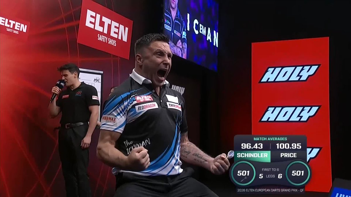 PRICE INTO THE LAST FOUR! Agony for Martin Schindler! The German fails to get over the line in Sindelfingen, as Gerwyn Price wins 6-5 and advances to the semi-finals! 📺 #ET5