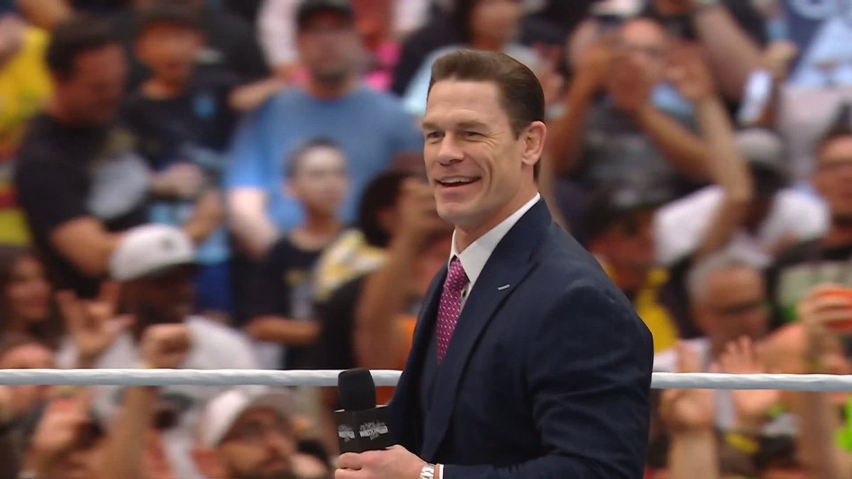 Back for ROUND ✌️ The host of #WrestleMania John Cena is HERE! The FIRST HOUR of #WrestleMania is LIVE RIGHT NOW on ESPN!