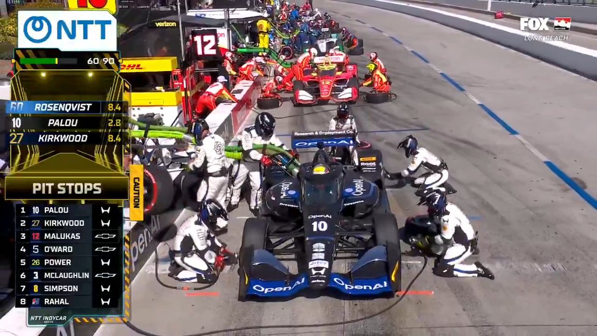 Alex Palou wins the race off pit road and leads at Long Beach!