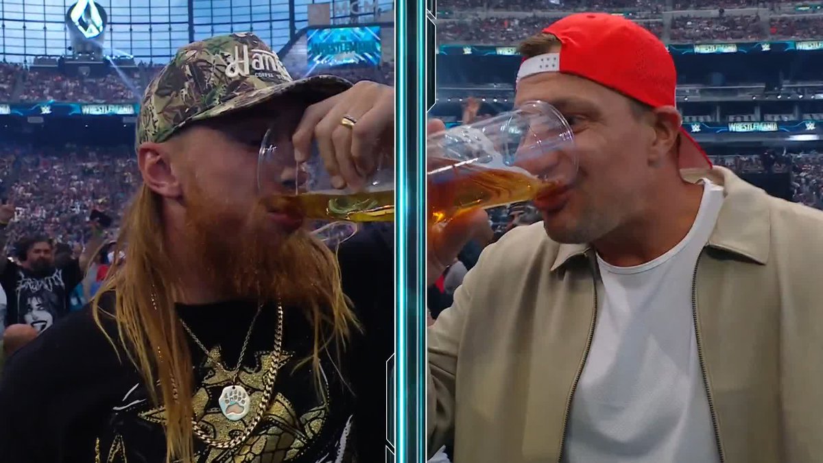 A little friendly competition 😂 George Kittle | Rob Gronkowski #WrestleMania