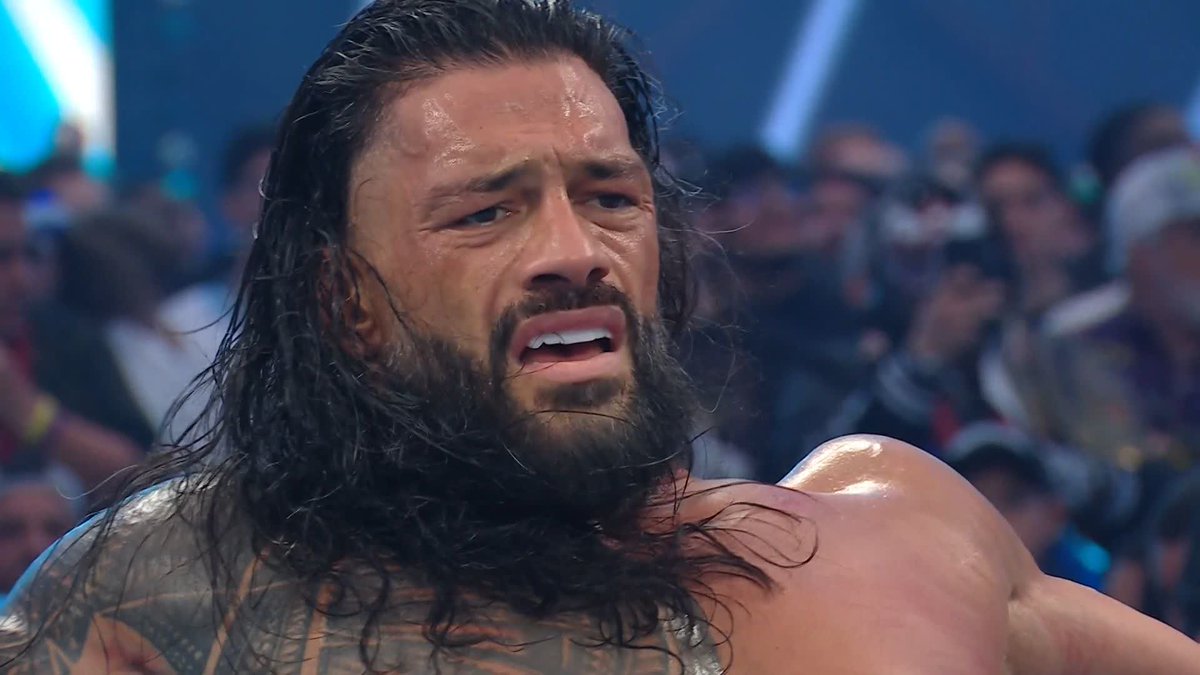 AND NOW player/coach kicks out of the SPEAR by Roman Reigns! Stream #WrestleMania LIVE RIGHT NOW on the ESPN app! ➡️