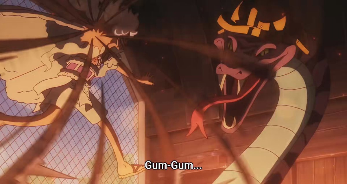 #ONEPIECE1181 Crazy how Luffy using Gear 5 with Conquerors Haki against a snake when he didn't against Kizaru and the Gorosei… Don’t tell me this Snake is Kaido level 😭