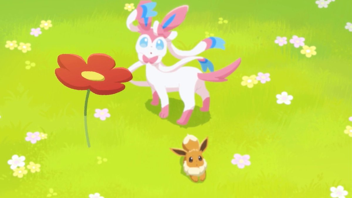 #イーブイ と #ニンフィア🌸 風に舞ったお花を追いかけると...？ #Eevee #Sylveon