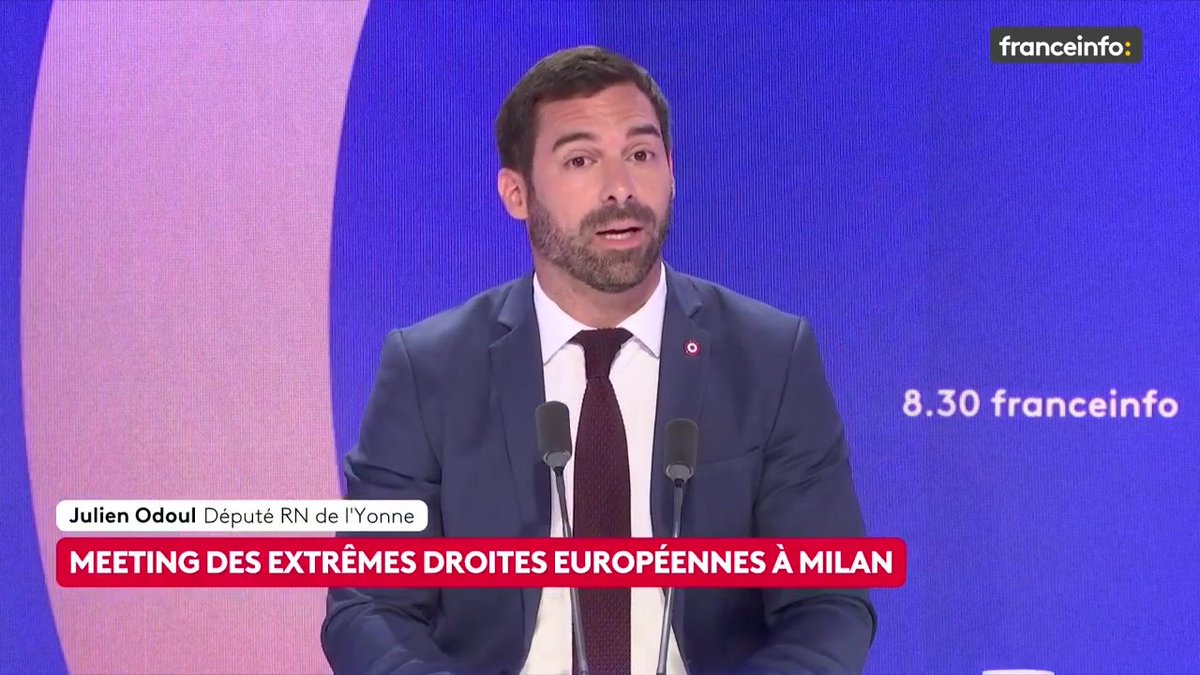 🔴 Meeting des extrêmes droites européennes à Milan ➡️ "L'islamophobie est légale dans notre pays. On a le droit de ne pas aimer une religion", déclare Julien Odoul, député Rassemblement national de l'Yonne.