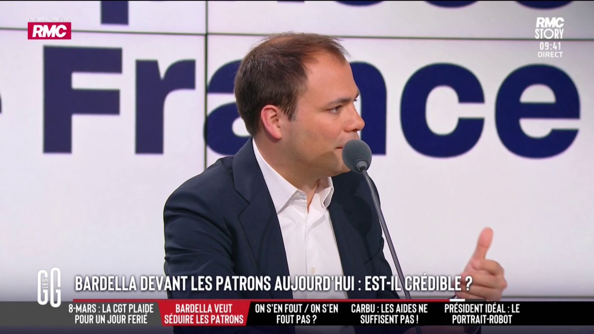 🤔 Jordan Bardella devant les patrons aujourd'hui : est-il crédible ? 🗣️ Charles Consigny : " 'La politique est un métier' : avec cette logique, on se retrouve avec un gamin de 30 ans qui n'a aucune expérience dans aucun domaine. Bien sûr je parle de Jordan 1er." #GGRMC